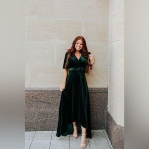 NWT Pink Desert Regal Velvet Wrap Dress Emerald Green